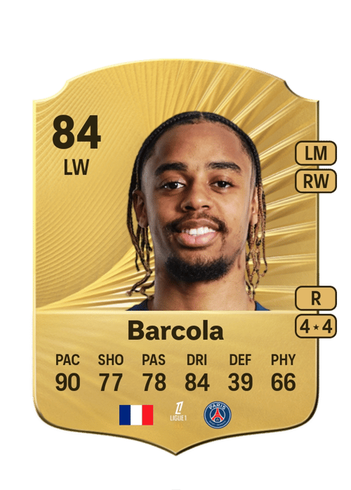 FC 26 Bradley Barcola 84 rated LW FUT Ultimate Team card